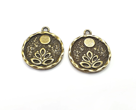 Lotus Full Moon Charms Round Night Pendant Antique Bronze Plated Charms (26x22mm) G28028