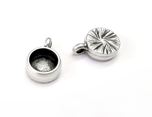 Round Pendant Blank Bezel Resin Mosaic Mountings Antique Silver Plated Charms (15x10mm)( 8 mm Bezel Inner Size) G28709