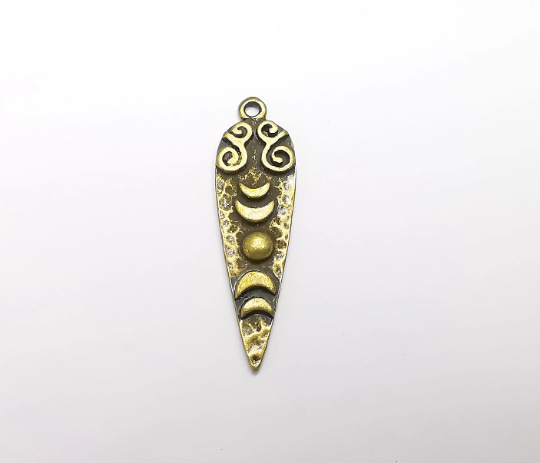 Crescent Moon Charms Hammered Spike Pendant Antique Bronze Plated (42x12mm) G29387