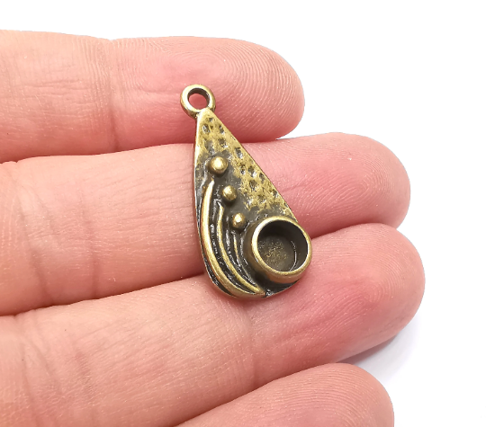 Drop with Buds Pendant Bezel, Resin Blank, inlay Mounting, Mosaic Frame Cabochon Base Dry Flower Setting, Antique Bronze Plated (6mm) G28933