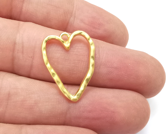 Heart Hammered Charms, Gold Plated DIY Charms (24x18mm) G28732