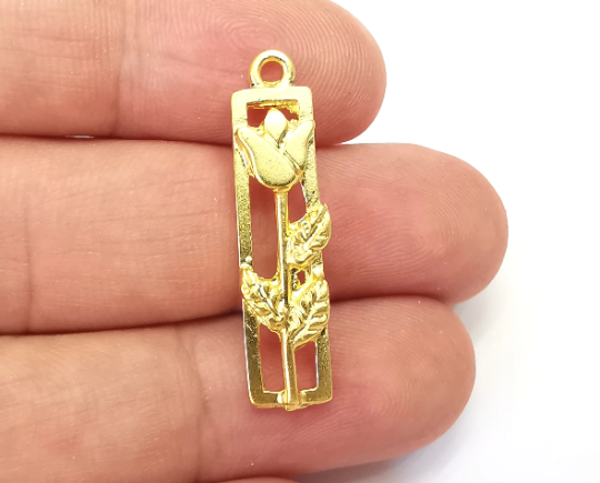 Flower Rose Leaf Charms Gold Plated Charms (33x8mm) G28262