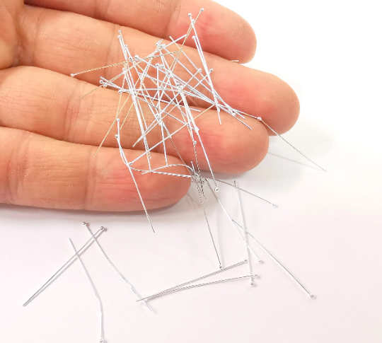 20 Sterling Silver Ball Head Pin, 1.3'', 28ga Extra thin pin (1.3inch - 30mm) (0.32mm - 28 Gauge) 925 Silver Headpin Findings G30055