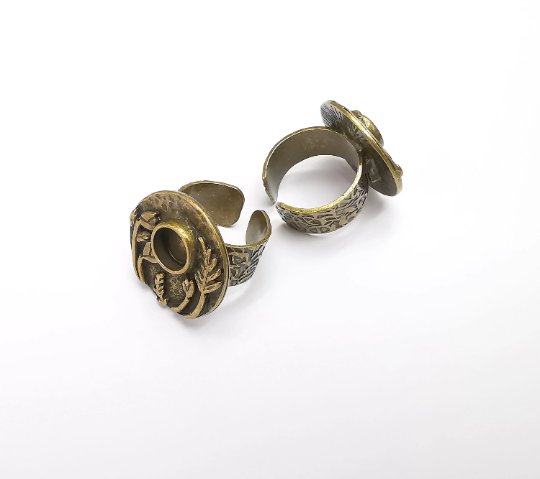 Flower Ring Blank Setting, Cabochon Mounting, Adjustable Resin Ring Base, Inlay Ring Blank Mosaic Bezels Antique Bronze Plated (8mm) G29303