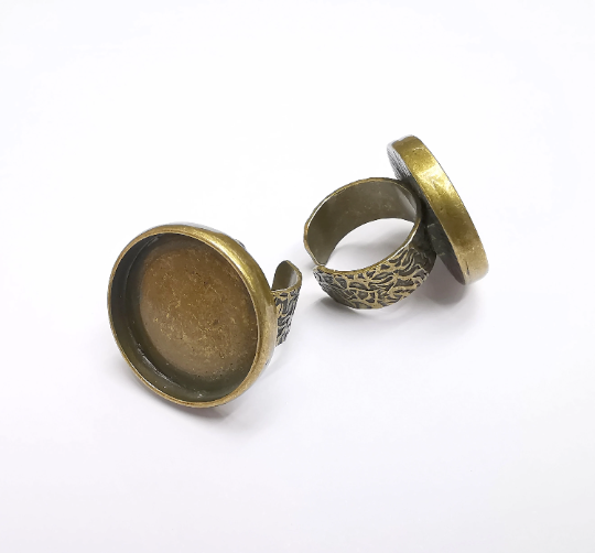 Round Ring Blank Setting, Cabochon Mounting, Adjustable Resin Ring Base, Inlay Ring Blank Mosaic Bezels Antique Bronze Plated (25mm) G29556