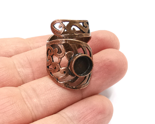 Wrap Ring Blank Base Bezel Settings Cabochon Base Mountings Adjustable , Antique Copper Plated Brass (8mm Blank) G28230
