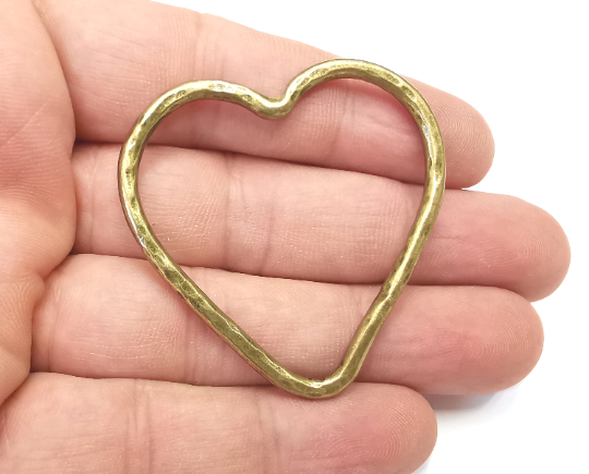 Heart Hammered Charms, Antique Bronze Plated Findings (50mm) G28781