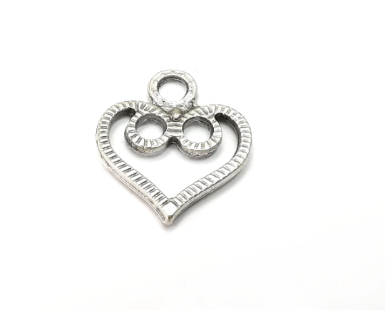 Heart Charms, Antique Silver Plated (26x23mm) G28754