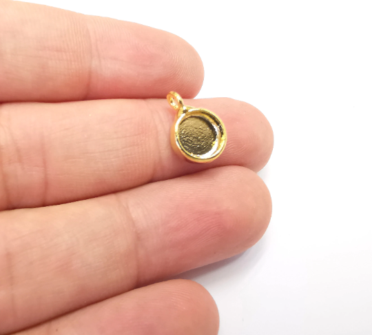 Round Pendant Bezels, Resin Blank, inlay Mountings, Mosaic Frame, Cabochon Bases, Dry Flower Settings, Shiny Gold Plated (8mm) G34481