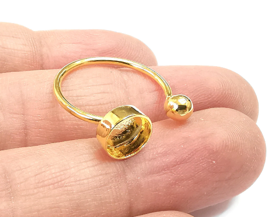 Shiny Gold Ball Head Ring Blanks Settings, Cabochon Mounting, Adjustable Resin Ring Base Bezels, Shiny Gold Plated Brass (8mm) G29562