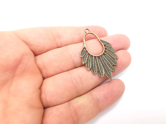 Feather Charms, Antique Copper Plated Charms (46x30mm) G28928