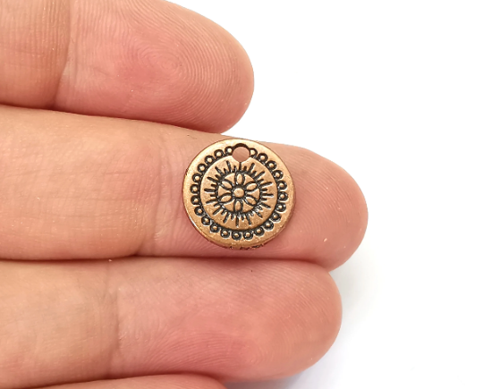 Ethnic Charms Double sided Antique Copper Plated Charms (14mm) G28329