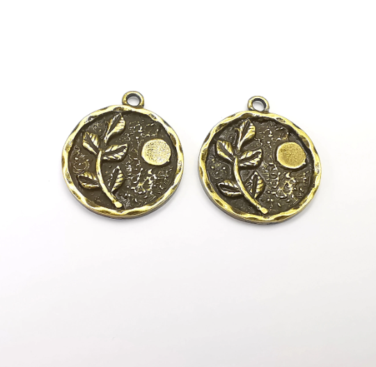 Branch Leaf Charms Plant Nature Stars Charms Full Moon Antique Bronze Plated Charms (26x22mm) G28014