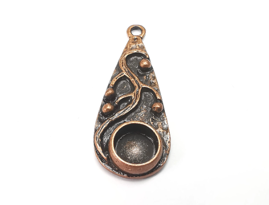 Drop with Buds Pendant Bezel, Resin Blank, inlay Mounting, Mosaic Frame Cabochon Base Dry Flower Setting, Antique Copper Plated (8mm) G28968