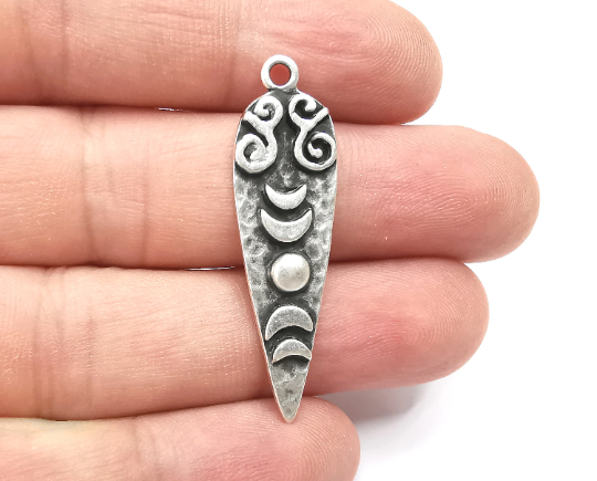 Crescent Moon Charms Hammered Spike Pendant Antique Silver Plated (42x12mm) G28497