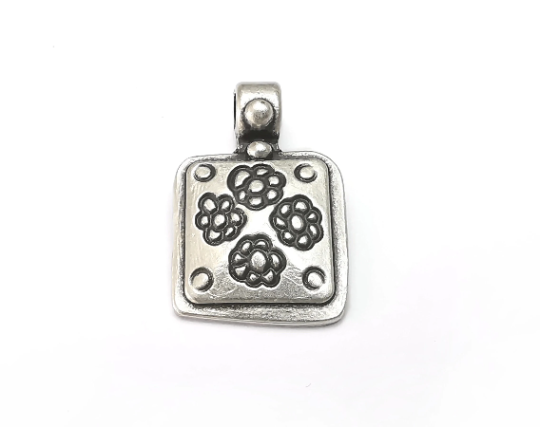 Flower Charms Antique Silver Plated Charms (26x17mm) G28707