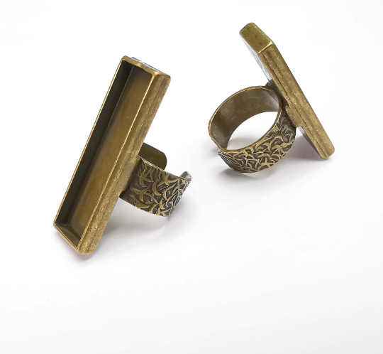 Rectangle Ring Blank Setting, Cabochon Mounting, Adjustable Resin Ring Base, Inlay Ring Blank Mosaic Bezels Antique Bronze (40x10mm) G29310