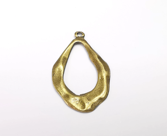 Wavy Drop Charms Pendant, Antique Bronze Plated (42x25mm) G29598