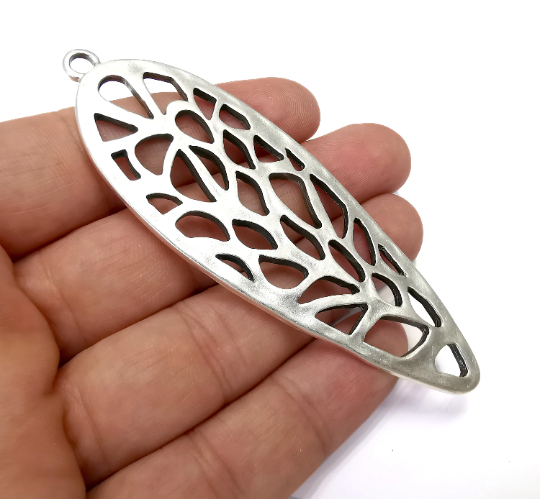 Dangle Filigree Pendant Antique Silver Plated Charms (96x33mm) G28306