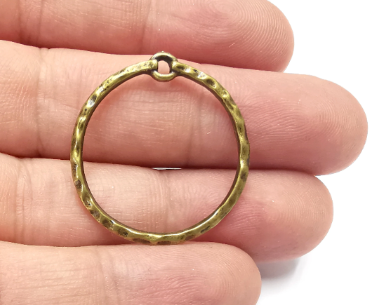 Round Hammered Circle Charms Antique Bronze Plated Findings (30x29mm) G28292