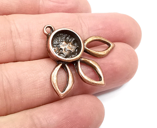 Flower Pendant Bezel, Resin Blank, inlay Mounting, Mosaic Frame Cabochon Base Dry Flower Setting, Antique Copper Plated 10mm bezel G28904