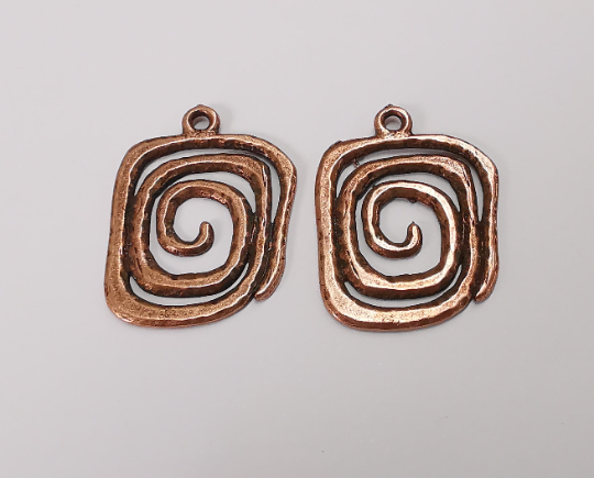 2 Swirl charms Antique copper plated charms (34x26mm) G25349