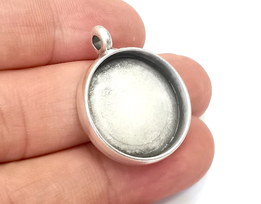 Round Pendant Blanks Resin Bezel Base Mosaic Mountings Antique Silver Plated (22 mm Bezel Inner Size) G28220