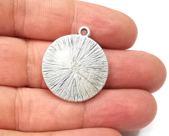 Crescent Moon Charms The Phases of The Moon, Round Hammered Ethnic Antique Silver Plated (29x25mm) G28299