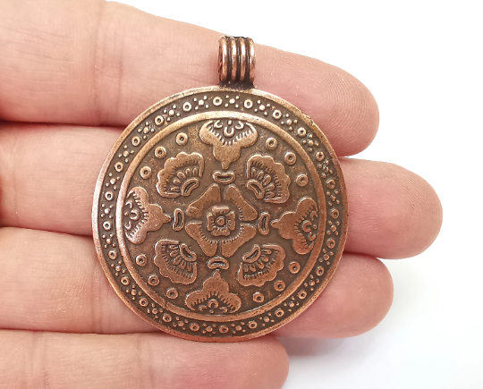 Ethnic Round Pendant Antique Copper Plated Pendant (52x45mm) G28076