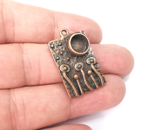 Flower Charms Mushrooms Plants Hammered Charms Blank Resin Bezel Mounting Cabochon Base Setting Antique Copper Plated (8mm Blank) G28963