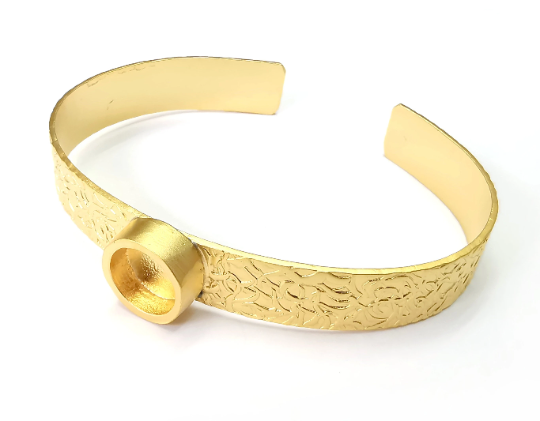 Adjustable Round Bracelet Bases, Resin Cuff Blanks, Cabochon Bezel, Mosaic Mountings, Dry flower Frame, Gold Plated Brass (10mm) G28702