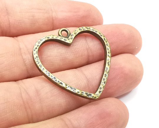 Heart Charms Antique Bronze Plated Hammered Earring Components (32x31mm) G28482
