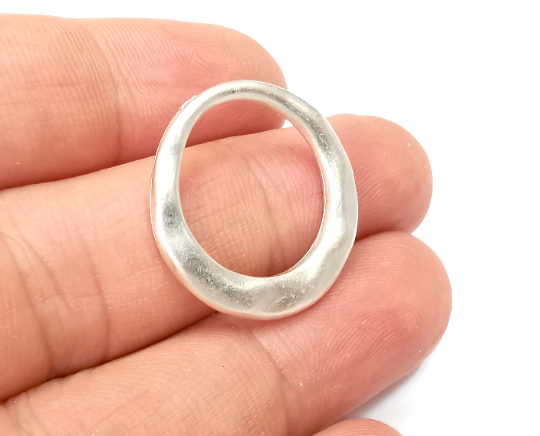 Hammered Circle Charm Antique Silver Plated (25mm) G27906