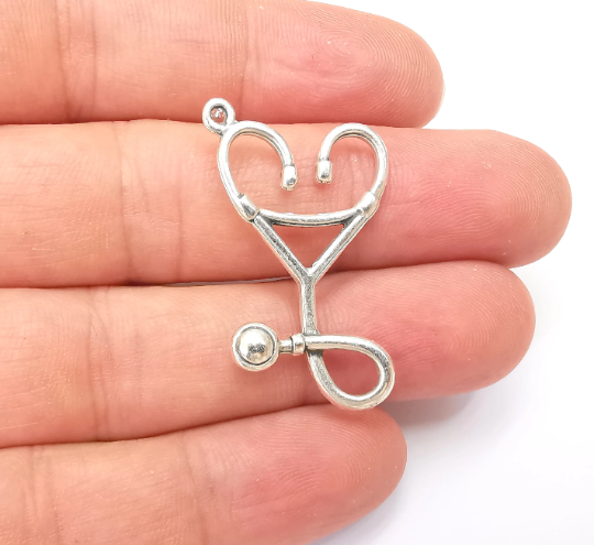 Stethoscope Charms, Antique Silver Plated Charms (38x22mm) G28771