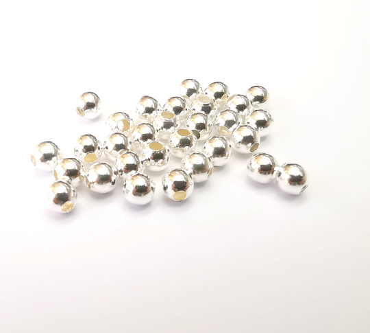 5 Sterling Silver Tiny Round Ball Beads, 925 Solid Silver Beads, 5mm Silver Bracelet Necklace Beads (5mm) G30066