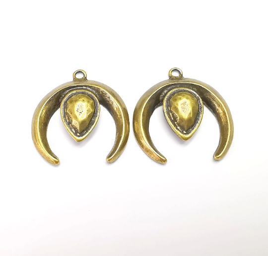 Antique Bronze Unique Moon, Crescent Charms, Antique Bronze Plated DIY Charms (33x30mm) G28209