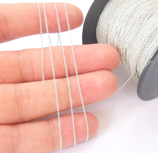 1 Feet Sterling Silver Soldered Cable Chain, 925 Silver Chain (1mm thickness) G30036