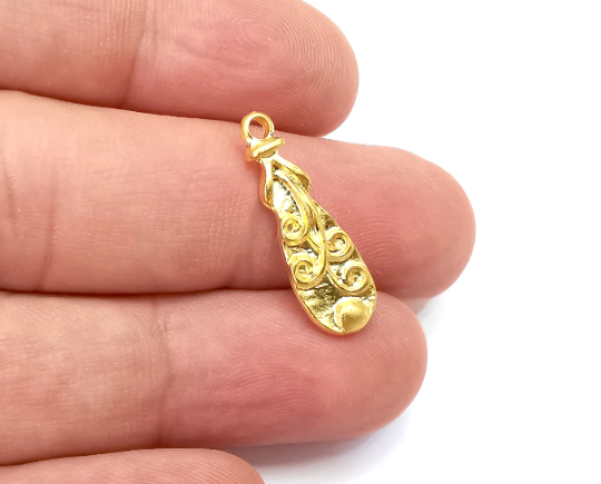 Drop Charms, Gold Plated DIY Charms (Double sided) (25x8mm) G28717