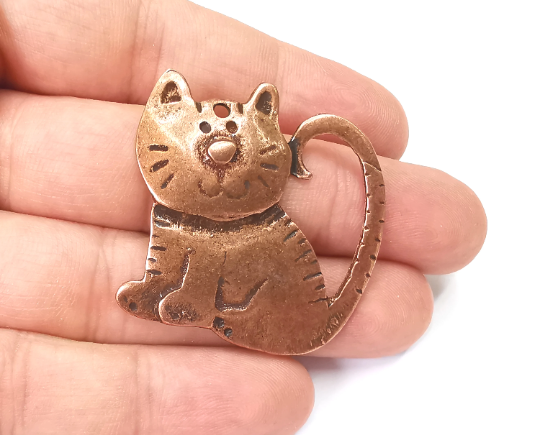 Cat Charms Antique Copper Plated Animals Charms, Earring Dangle Components (41x40mm) G28420