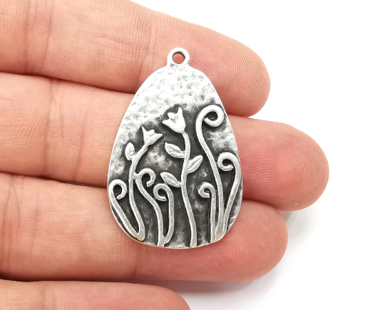 Flowers Garden Charms Antique Silver Plated Plants Charms (38x25mm) G28477