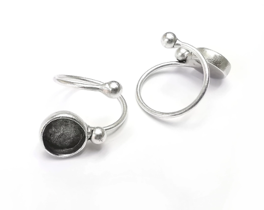 Wrap Ball Ring Blank Setting, Cabochon Mounting, Adjustable Resin Ring Base Bezels, Antique Silver Plated (10mm) G28989