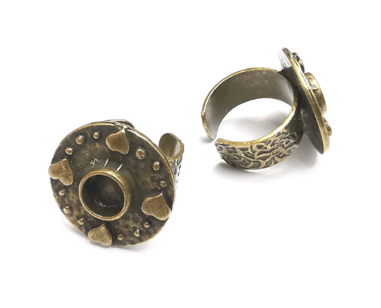 Heart Ring Blank Setting, Cabochon Mounting, Adjustable Resin Ring Base Bezels, Antique Bronze Inlay Ring Mosaic Ring Bezel (8mm) G29579