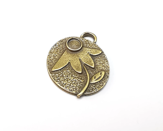 Flower Charms Pendant Bezel, Resin Blank, inlay Mounting, Mosaic Frame Cabochon Base, Antique Bronze Plated (4mm) G29356