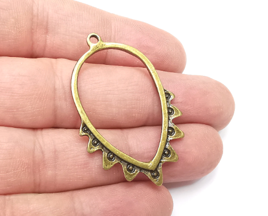 Ethnic Drop Charms, Antique Bronze Plated Charms (45x30mm) G28922