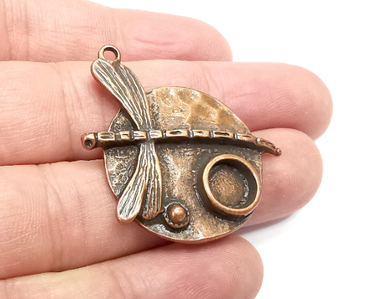 Dragonfly Pendant Bezel, Resin Blank, inlay Mountings, Mosaic Frame, Cabochon Bases, Dry Flower Settings, Antique Copper Plated (8mm) G28909