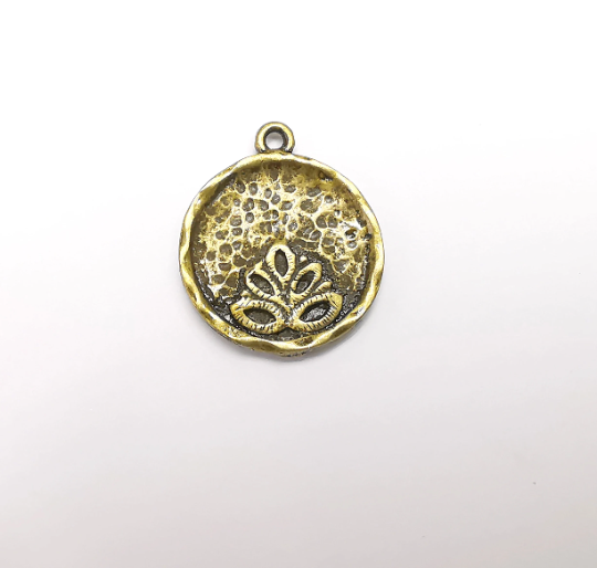 Flower Charms Lotus Leaf Charms Antique Bronze Plated Round Charms (25x21mm) G29394