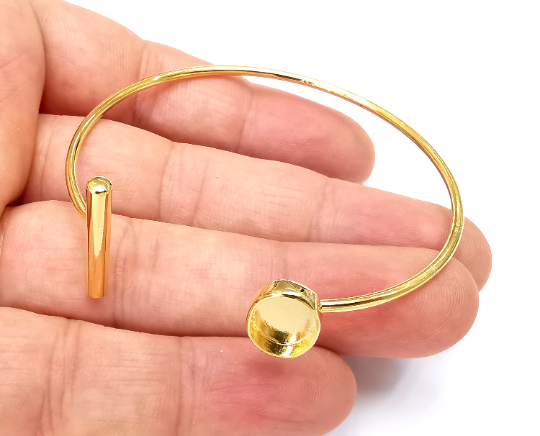 Shiny Gold Oval Bracelet Blanks, Cuff Bezels Cabochon Bases Resin Mountings, Cuff Frame, Adjustable Gold Plated Brass(11x8mm bezel) G28268