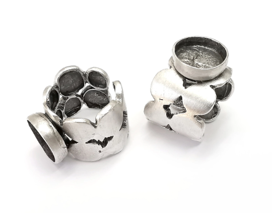 Circles Discs Silver Ring Blank Base Bezel Settings Cabochon Base Mountings Adjustable (12 mm Blank) , Antique Silver Plated Brass G28070