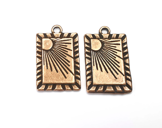 Sun Rectangle Charms Antique Copper Plated Sunlight Charms, Earring Dangle Components (23x15mm) G28422