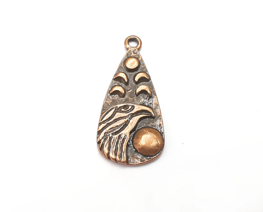Moon Crescent Raven Charms, Eagle Charms, The Phases of The Moon, Antique Copper Plated Charms (33x16mm) G28784